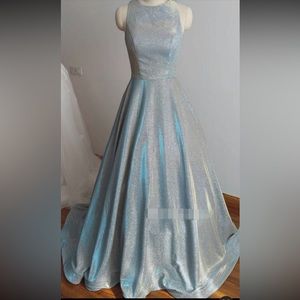 blue glittery prom dress